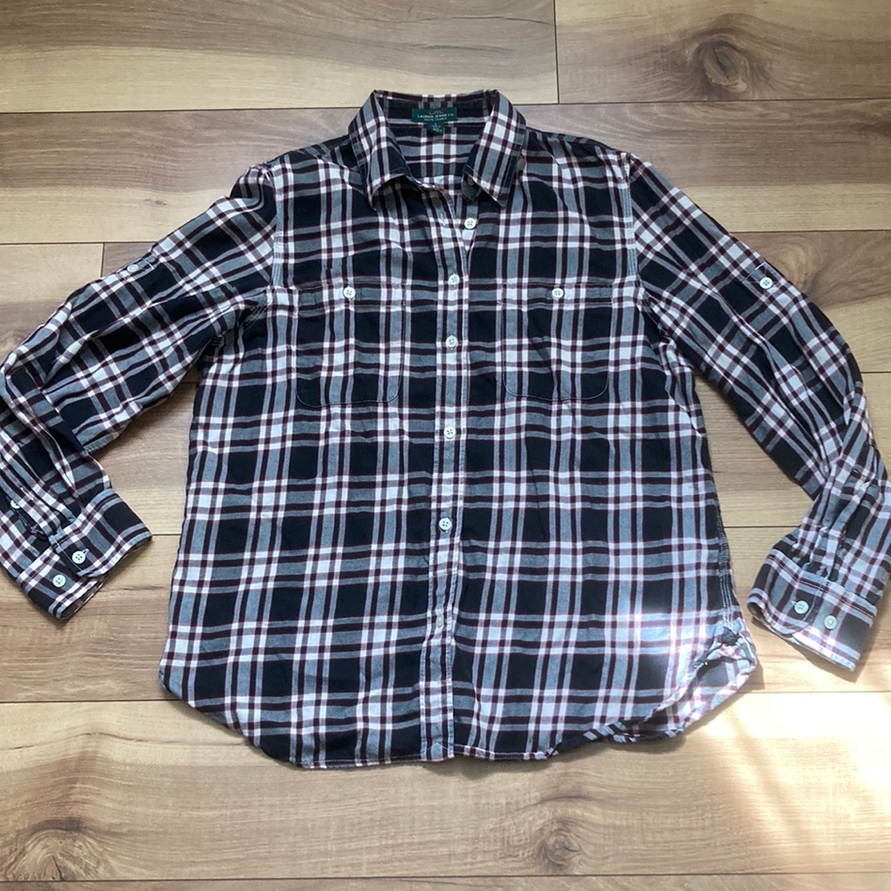 Lauren Ralph Lauren plaid cotton button down flannel. Size L